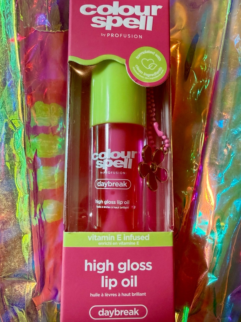 Colour Spell Pink Daybreak High Gloss Lip Oil Daisy Flower Keychain NEW IN BOX!